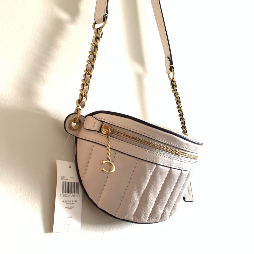 Coach White Quilted Crossbody Bag with Chain Strap